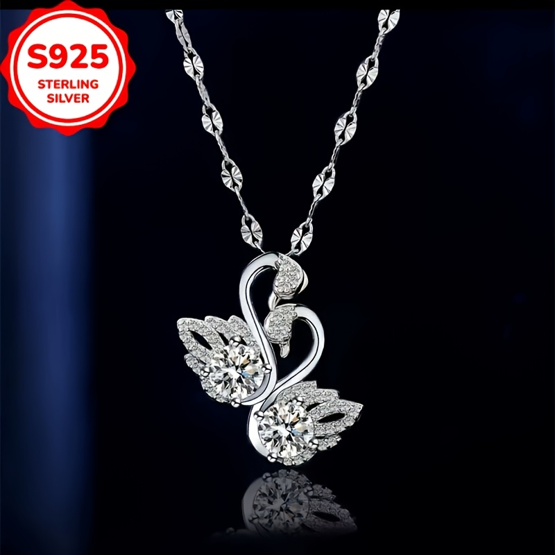 Women's 925 Silver Swan Pendant Necklace, Hypoallergenic